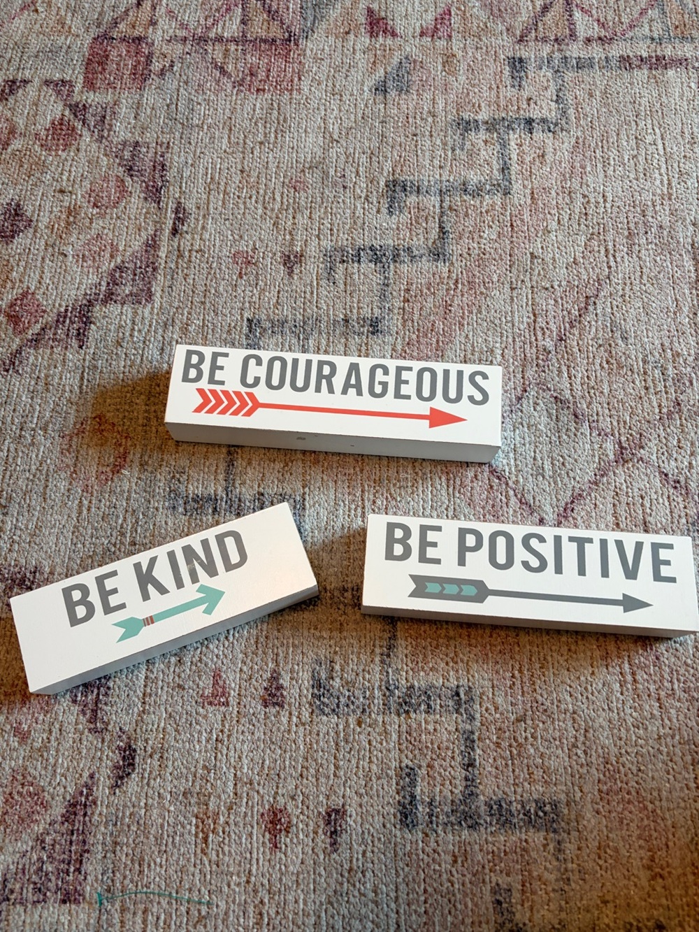 Be Courageous / Be Positive / Be Kind White Inspirational Wall Signs set of 3
